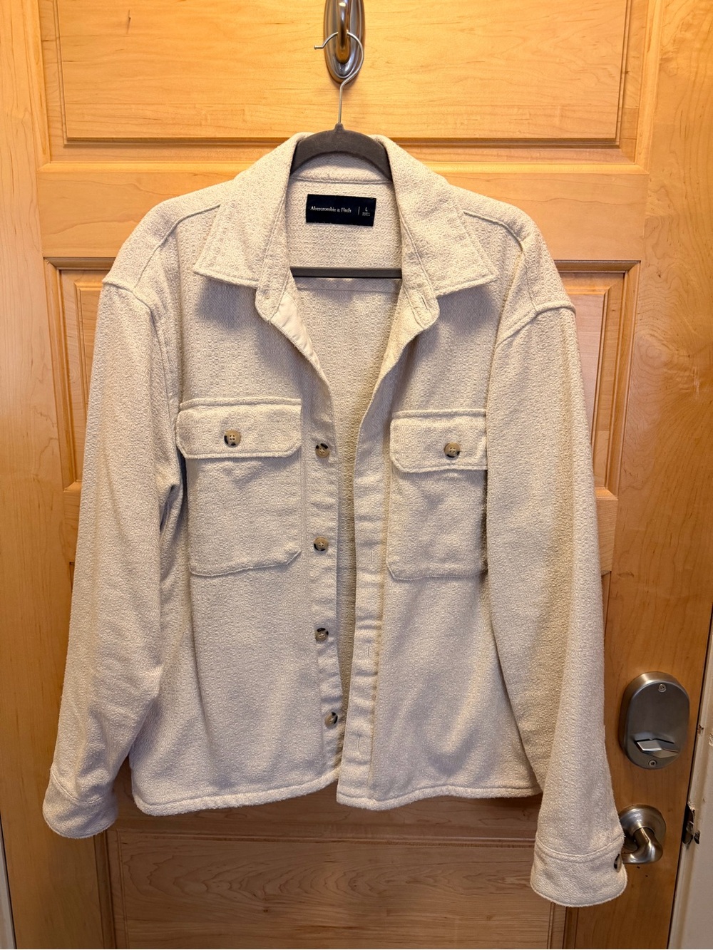 Abercrombie & Fitch Cream Sherpa Button-Up Work Shirt